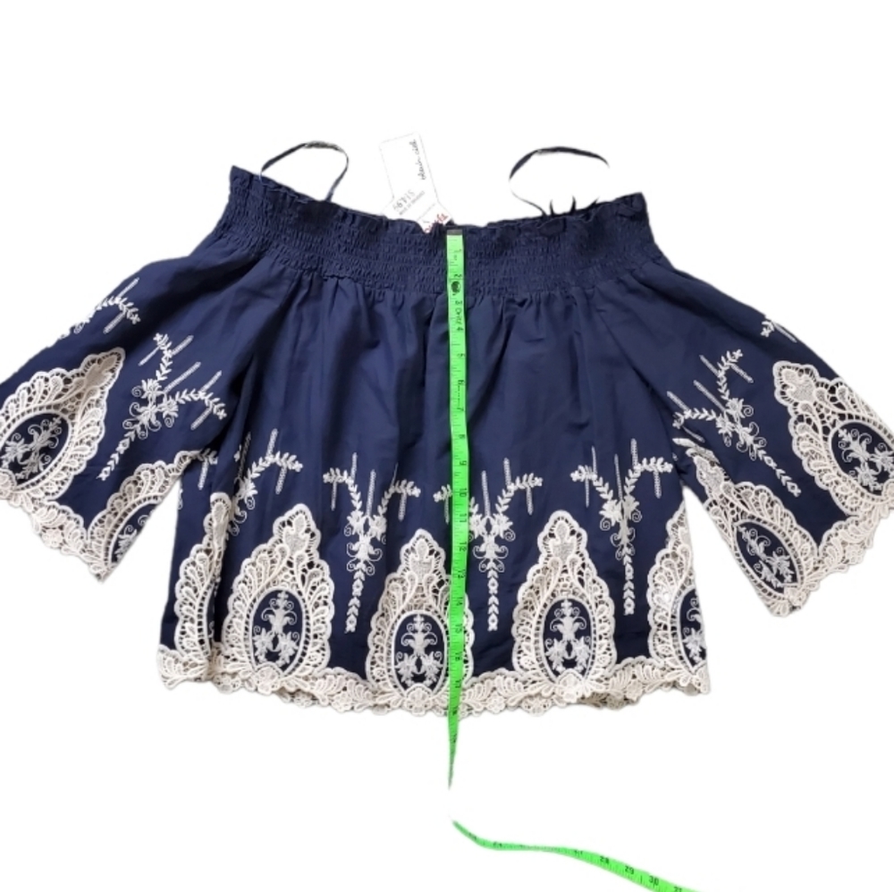 Bleuh Ciel Off Shoulder Top Navy with Emb Large
